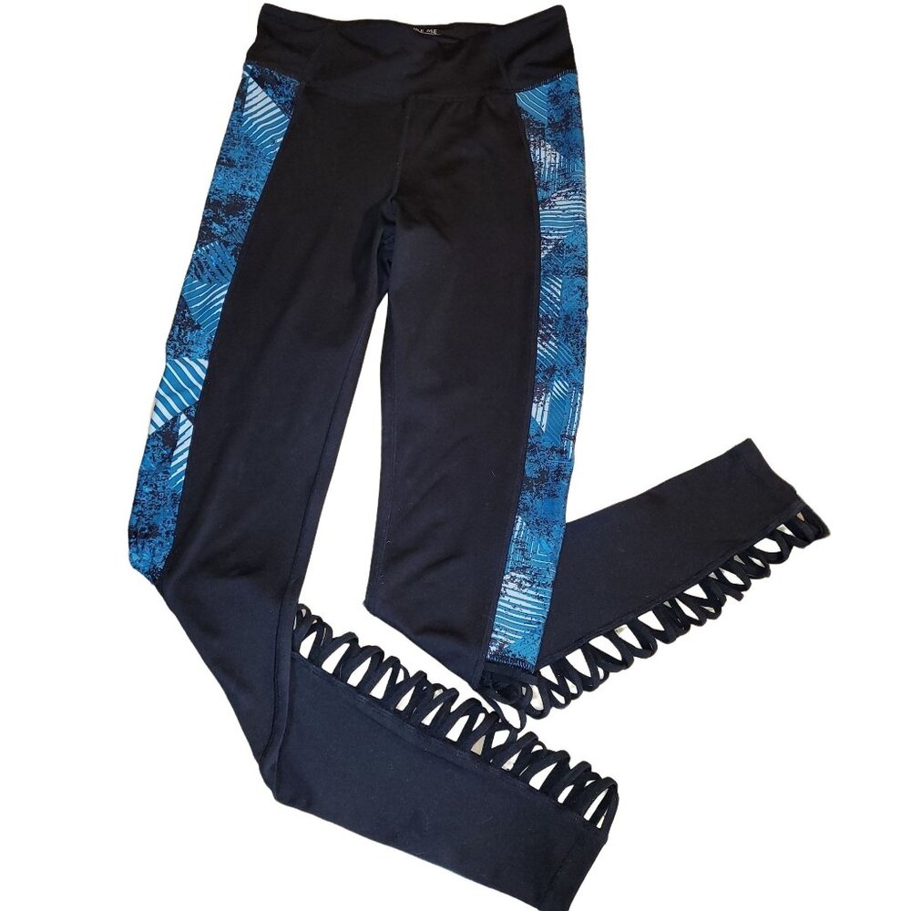 Adore Me Women's Small Black Blue High Waist Tie Dye Leggings Lattice Detail